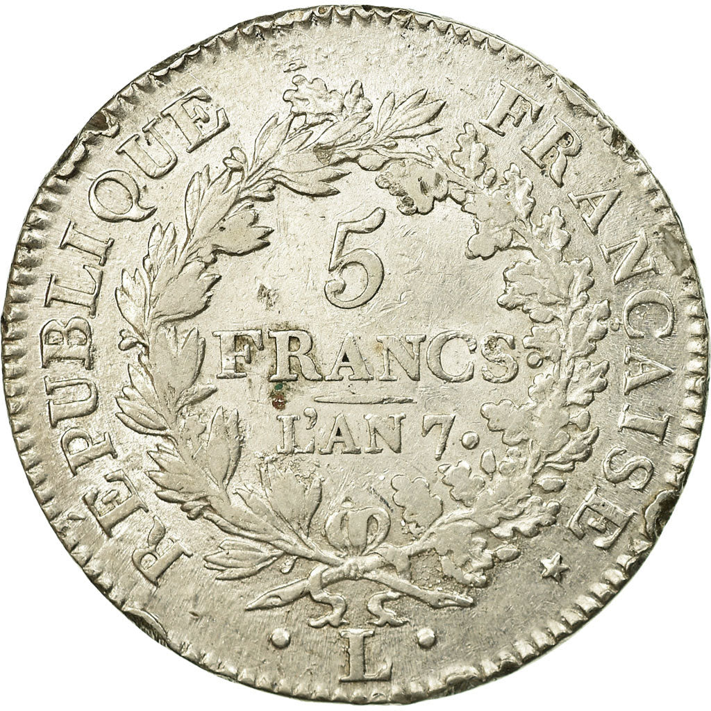 Moneta, Francia, Union et Force, 5 Francs, AN 7, Bayonne, MB+, Argento