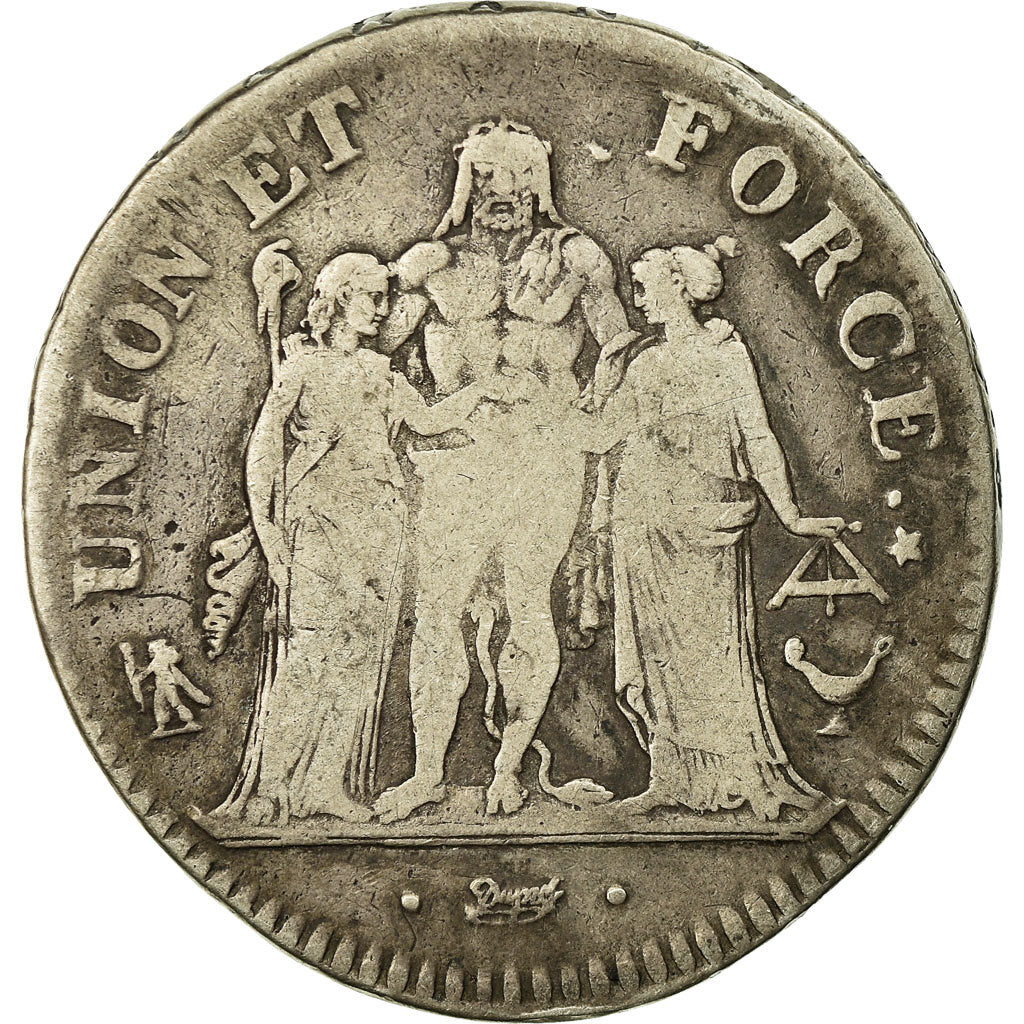 Coin, France, Union et Force, 5 Francs, AN 7, Bordeaux, VF(20-25), Silver