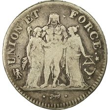 Coin, France, Union et Force, 5 Francs, AN 7, Bordeaux, VF(20-25), Silver