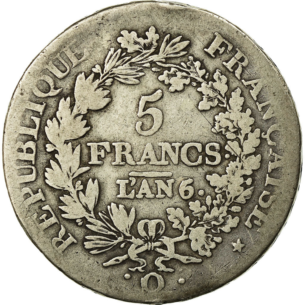Coin, France, Union et Force, 5 Francs, AN 6, Perpignan, VF(20-25), Silver