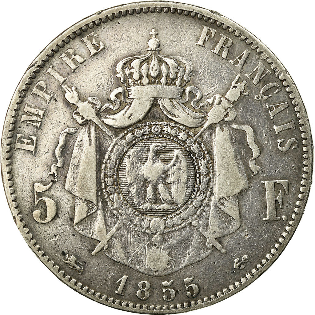 Coin, France, Napoleon III, 5 Francs, 1855, Lyon, VF(30-35)