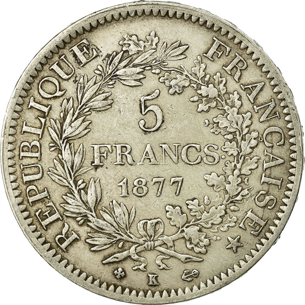 Coin, France, Hercule, 5 Francs, 1877, Bordeaux, EF(40-45), Silver, KM:820.2