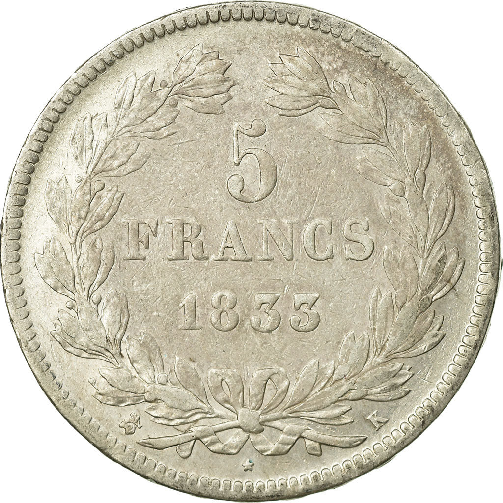 Monnaie, France, Louis-Philippe, 5 Francs, 1833, Bordeaux, TTB, Argent