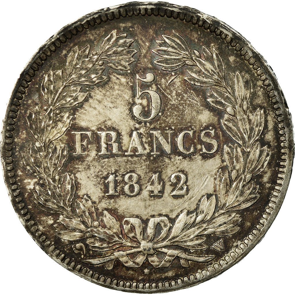 Moneda, Francia, Louis-Philippe, 5 Francs, 1842, Lille, MBC+, Plata, KM:749.13