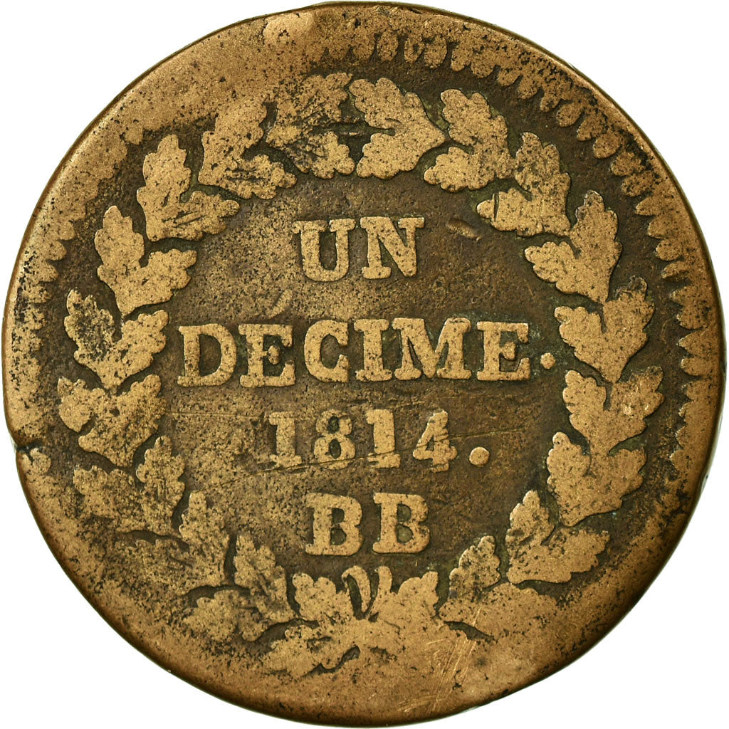 Coin, France, Napoléon I, Decime, 1814, Strasbourg, VF(20-25)