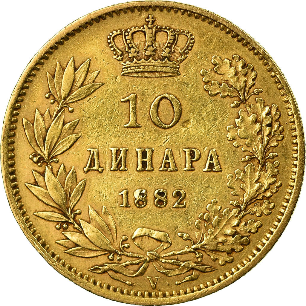 Coin, Serbia, Milan I, 10 Dinara, 1882, EF(40-45), Gold, KM:16