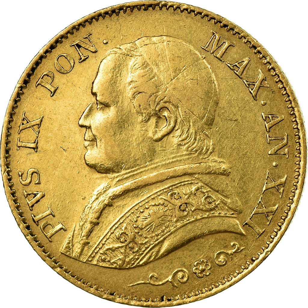 Moeda, ESTADOS ITALIANOS, PAPAL STATES, Pius IX, 20 Lire, 1866, Rome, EF(40-45)
