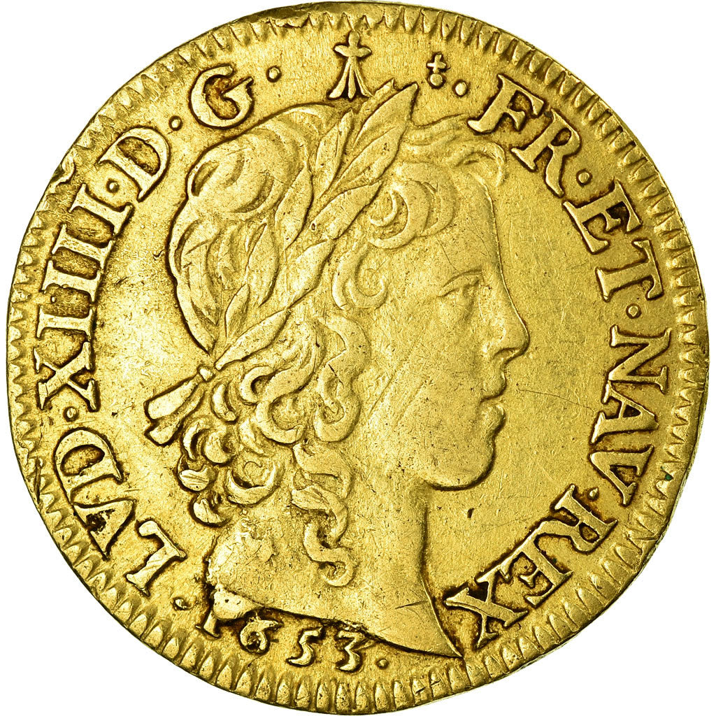 Monnaie, France, Louis XIV, Louis d'or à la mèche longue, 1653, Amiens