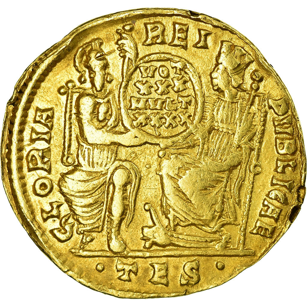 Coin, Constantius II, Solidus, Thessalonica, EF(40-45), Gold, RIC:150