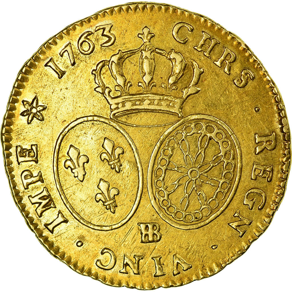 Moneta, Francia, Double Louis d'or, 1763, Strasbourg, BB, Oro, Gadoury:346