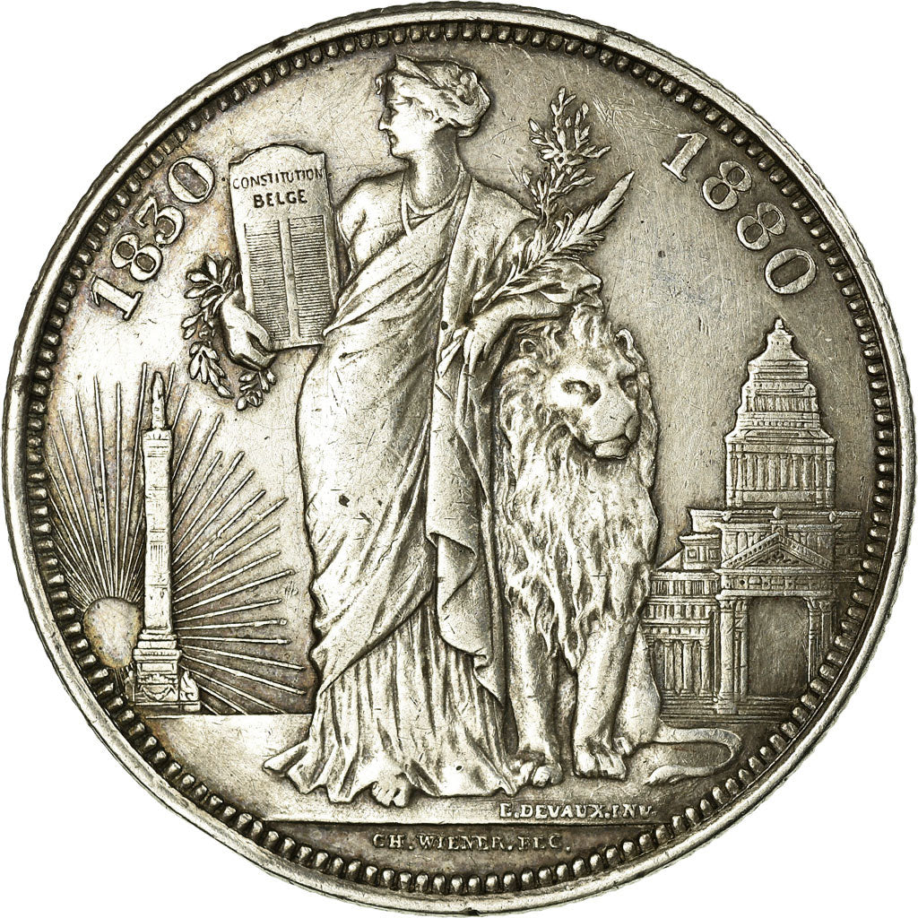 Coin, Belgium, 5 Francs, 1880, EF(40-45), Silver, KM:8