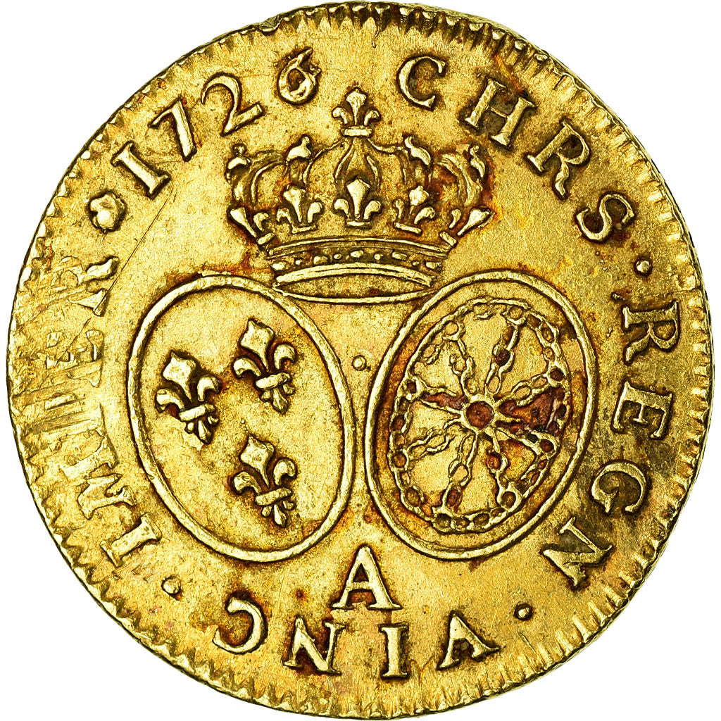 Moeda, França, Louis XV, Louis d'or aux lunettes, Louis d'Or, 1726, Paris