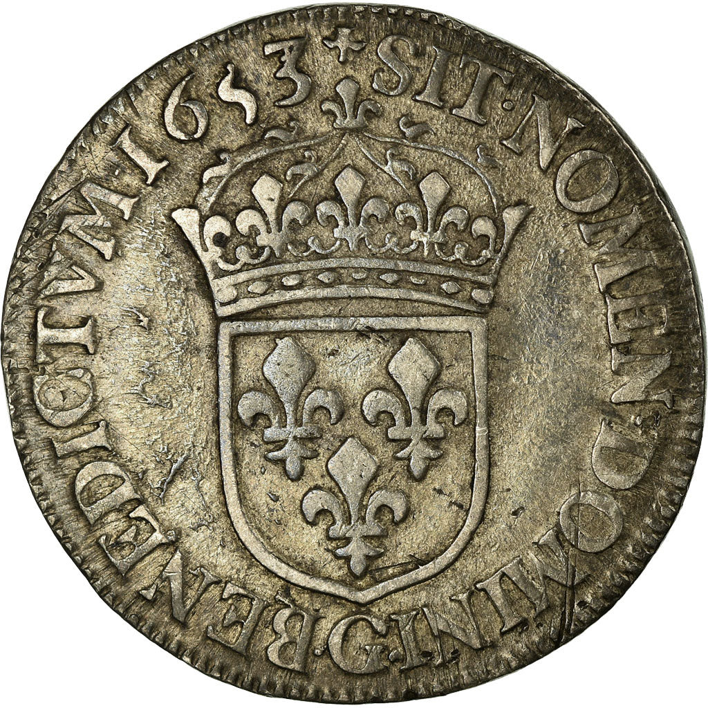 Moneda, Francia, Louis XIV, 1/2 Écu à la mèche longue, 1/2 Ecu, 1653