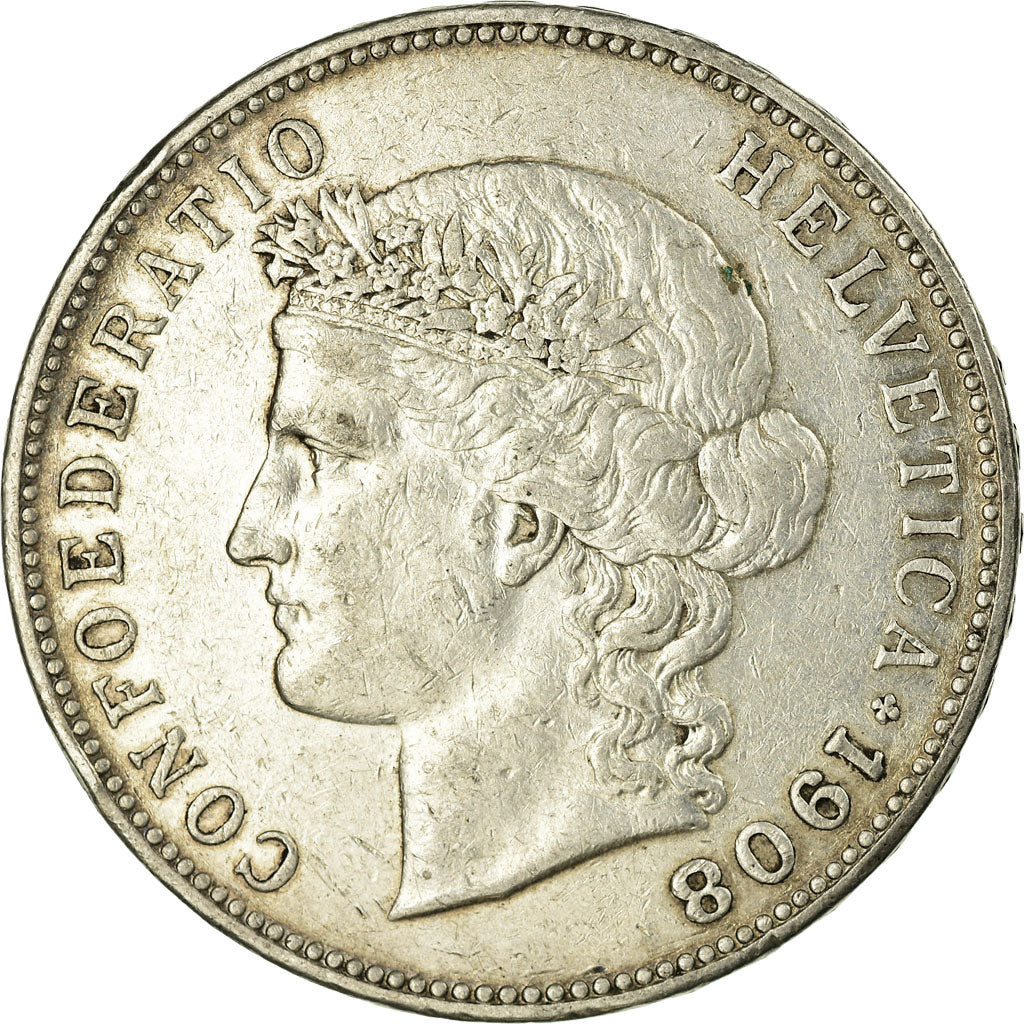 Coin, Switzerland, 5 Francs, 1908, Bern, EF(40-45), Silver, KM:34