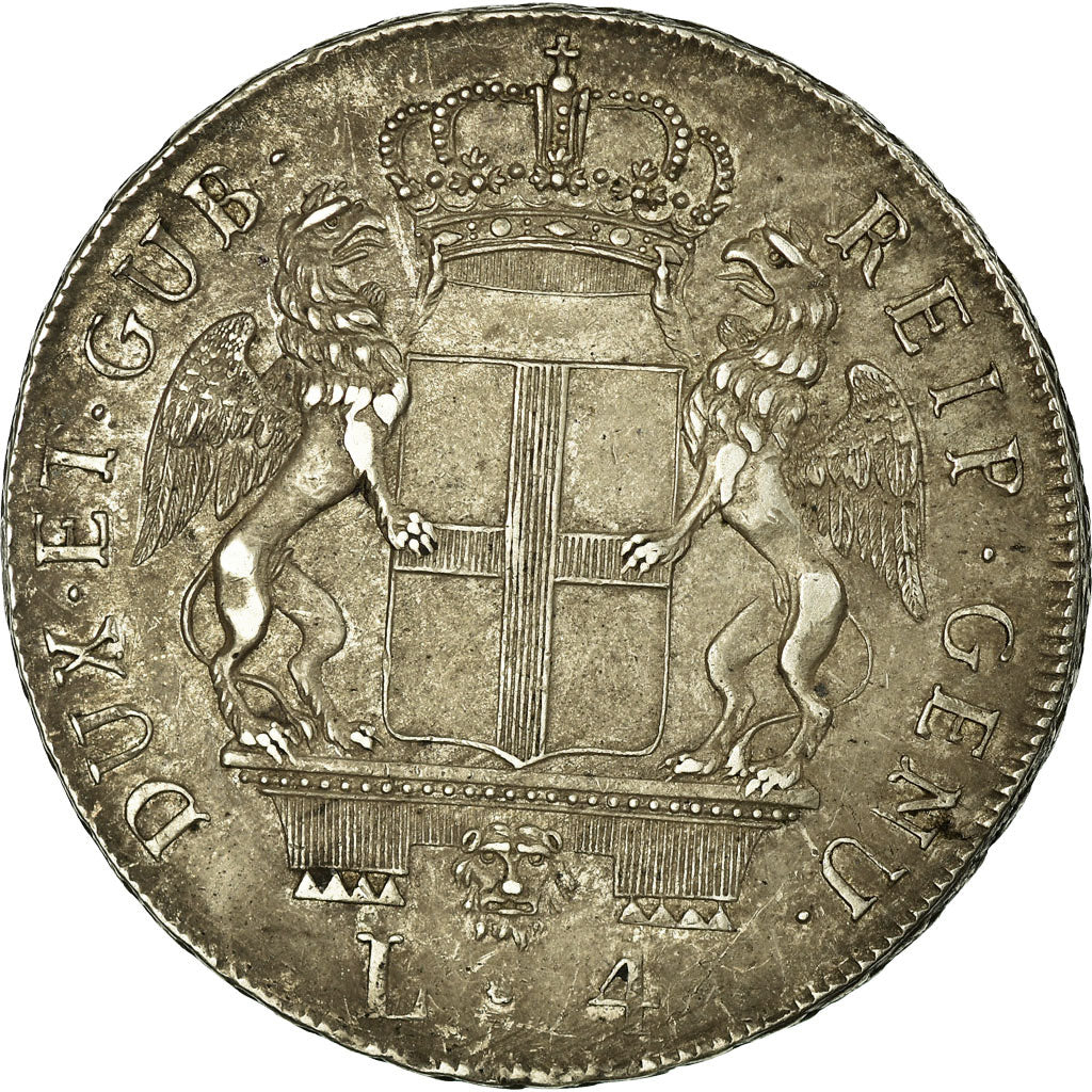 Coin, ITALIAN STATES, GENOA, 4 Lire, 1796, Genoa, EF(40-45), Silver, KM:248