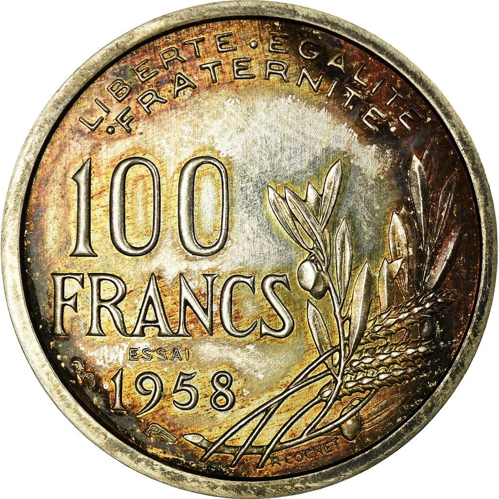 Moneta, Francia, Cochet, 100 Francs, 1958, Essai-Piéfort, SPL, Argento