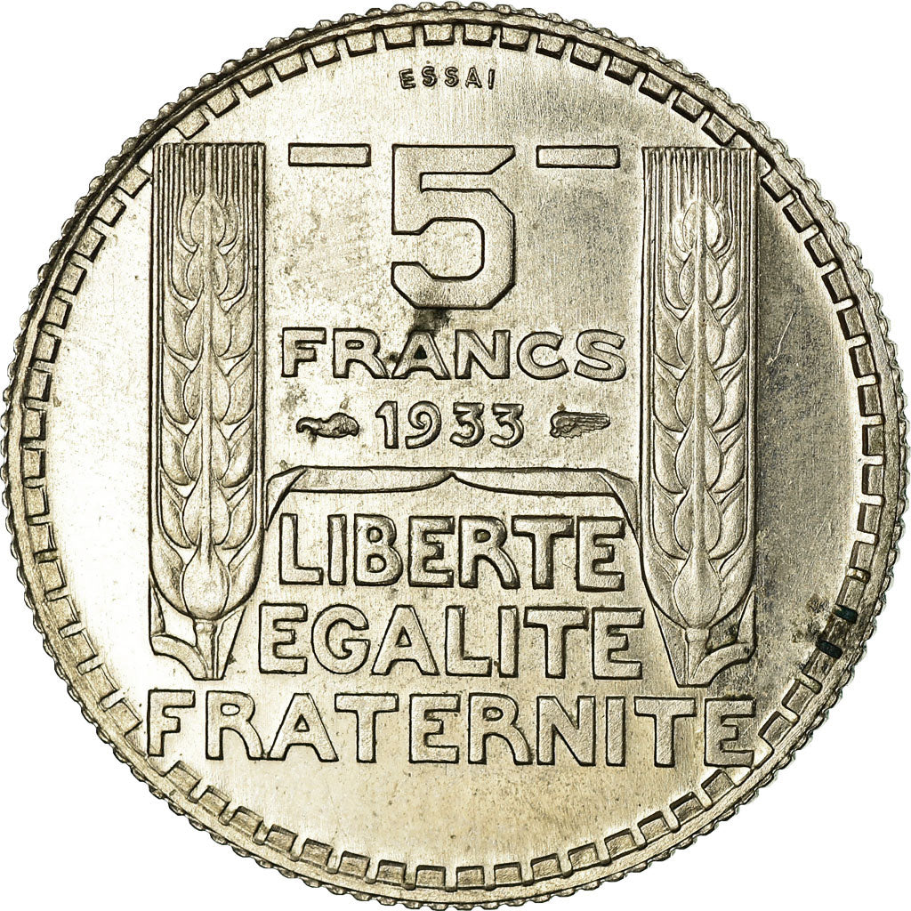 Coin, France, Turin, 5 Francs, 1933, ESSAI, MS(60-62), Nickel-Bronze