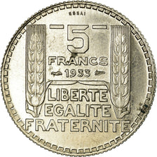 Coin, France, Turin, 5 Francs, 1933, ESSAI, MS(60-62), Nickel-Bronze