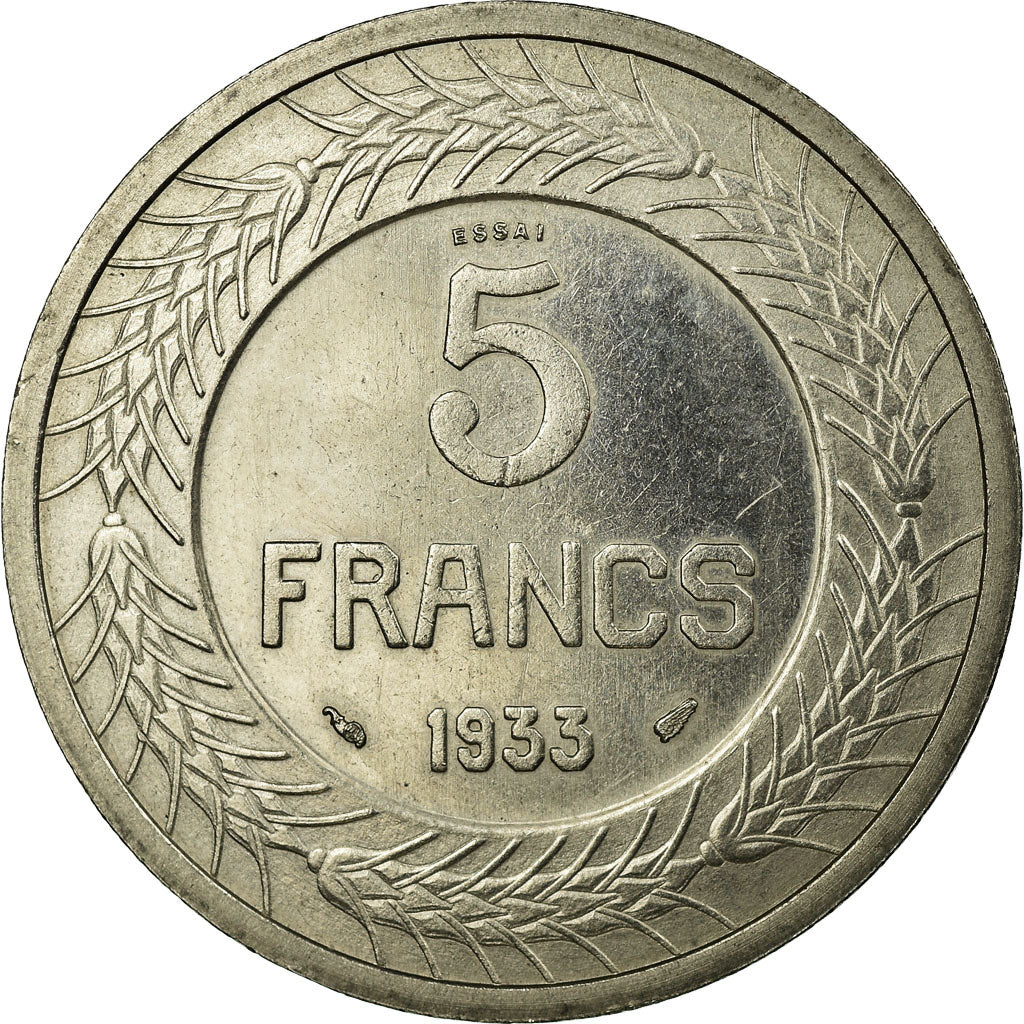 Coin, France, Concours de Cochet, 5 Francs, 1933, ESSAI, MS(63), Nickel