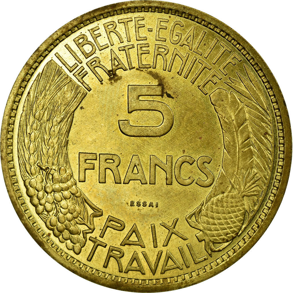 Munten, Frankrijk, Delannoywedstrijd, 5 Francs, 1933, ESSAI, PR, Cupro-nickel