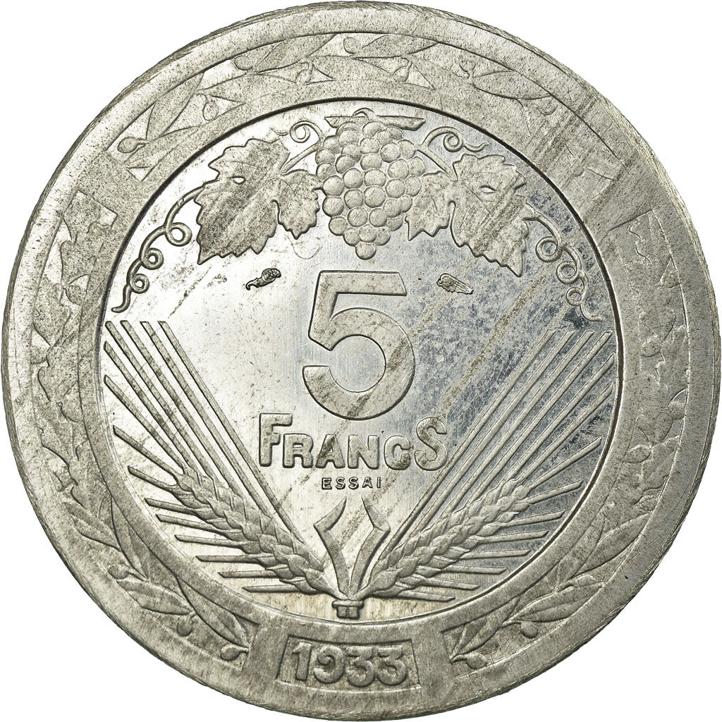Moneda, Francia, Concours de Vézien, 5 Francs, 1933, ESSAI, EBC, Aluminio