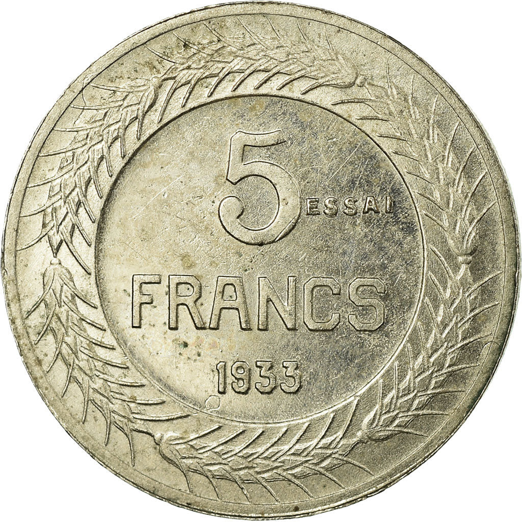 Coin, France, Concours de Cochet, 5 Francs, 1933, ESSAI, MS(63), Maillechort
