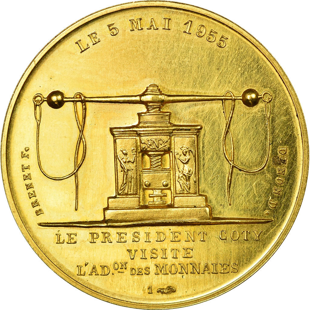 Francja, Medal, Président Coty visite la Monnaie, 1955, Delannoy, MS(63)