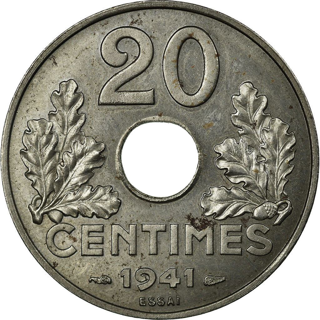 Coin, France, État français, 20 Centimes, 1941, ESSAI, AU(55-58), Iron
