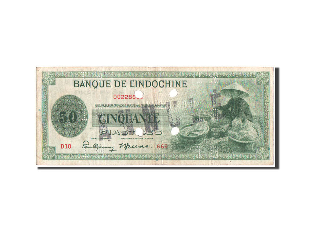 Banknote, FRENCH INDO-CHINA, 50 Piastres, 1941, KM:77s, VF(30-35)