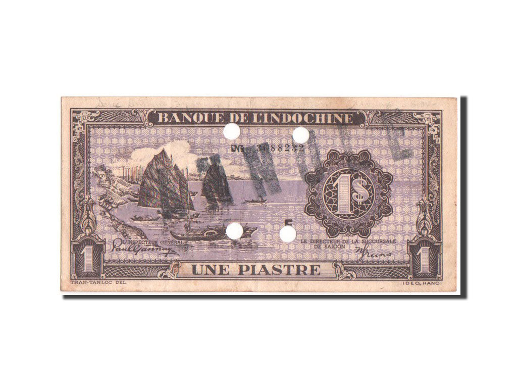 French Indochina, 1 Piastre, 1942-1945, SPECIMEN, KM:59s