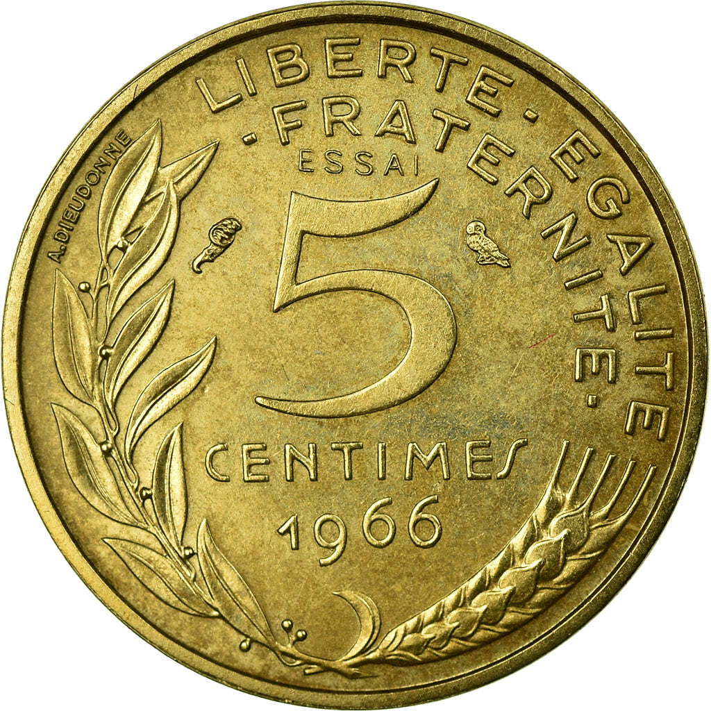 Coin, France, Marianne, 5 Centimes, 1966, Paris, ESSAI, MS(63), Aluminum-Bronze