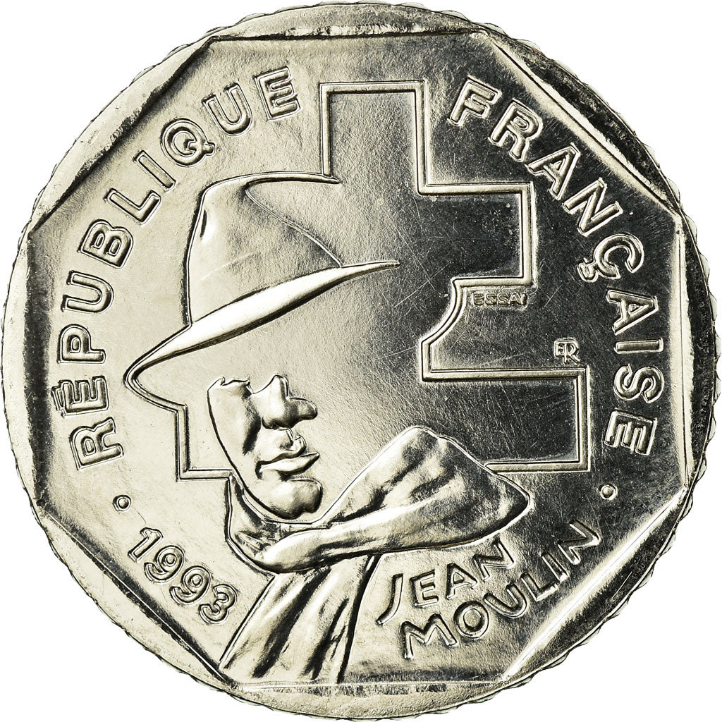 Monnaie, France, Jean Moulin, 2 Francs, 1993, Paris, ESSAI, SPL, Nickel