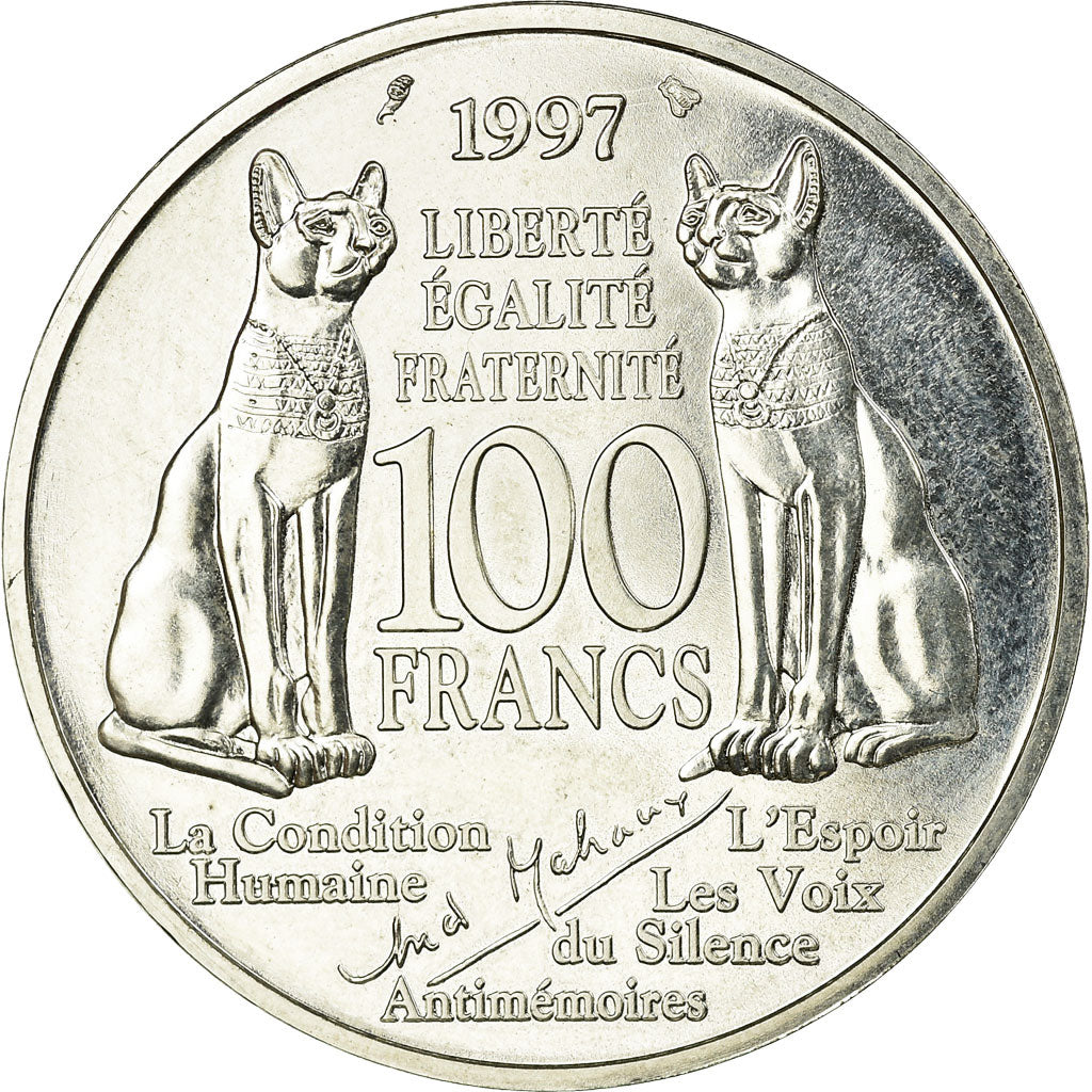 Moneta, Francia, André Malraux, 100 Francs, 1997, Paris, ESSAI, SPL, Argento