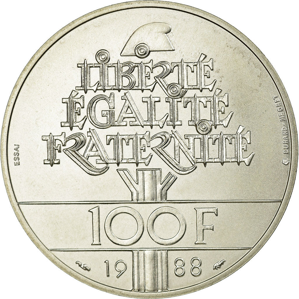 Moneta, Francia, Fraternité, 100 Francs, 1988, Paris, ESSAI, SPL, Argento
