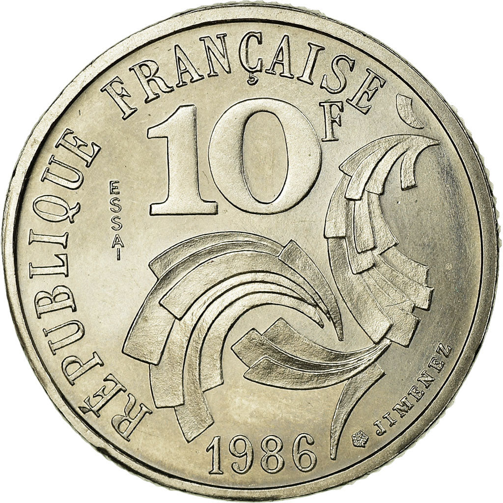 Coin, France, Jimenez, 10 Francs, 1986, Paris, ESSAI, MS(63), Nickel, KM:E132