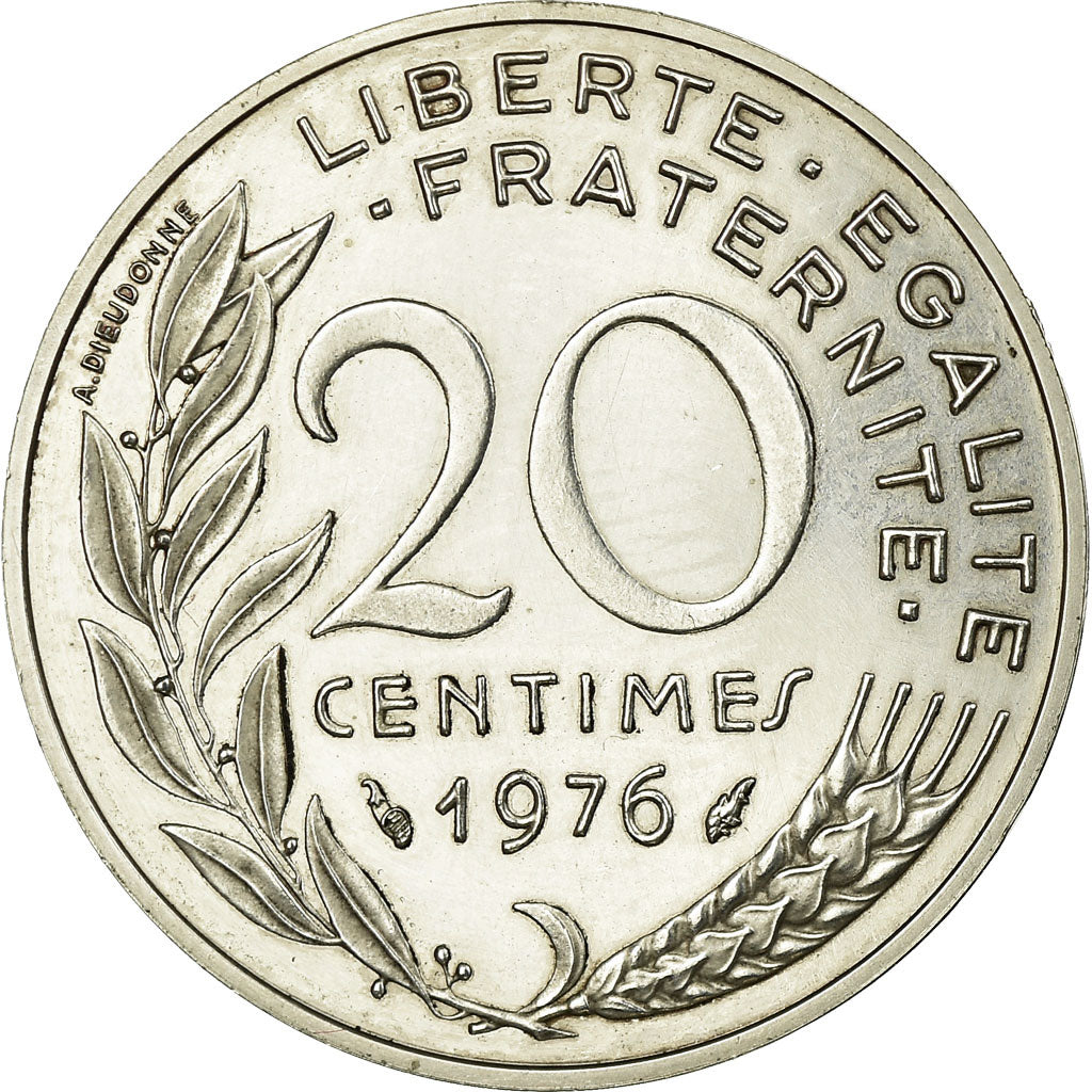 Munten, Frankrijk, Marianne, 20 Centimes, 1976, Piéfort, PR, Zilver, KM:P549