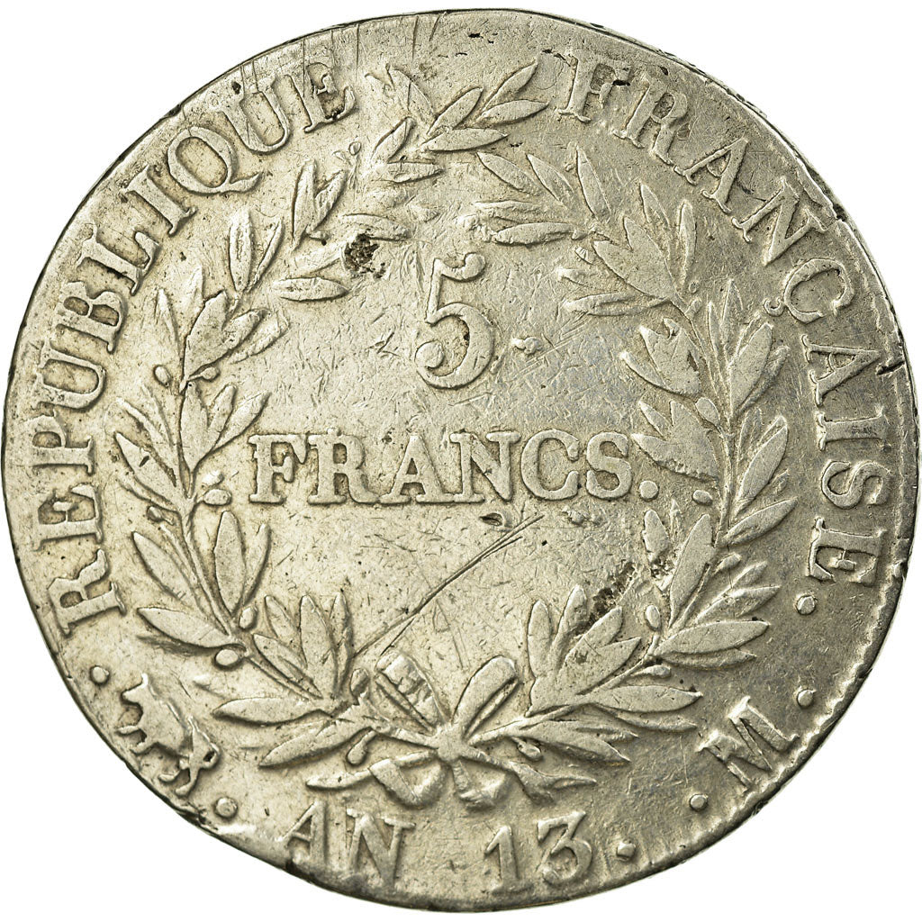Moeda, França, Napoléon I, 5 Francs, AN 13, Toulouse, VF(20-25), Prata