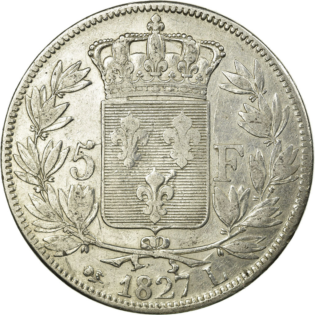 Münze, Frankreich, Charles X, 5 Francs, 1827, Bayonne, S+, Silber, KM:728.8