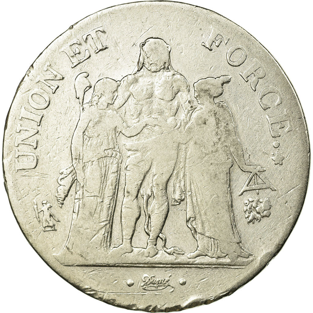 Monnaie, France, Union et Force, 5 Francs, AN 9, Bayonne, TB, Argent