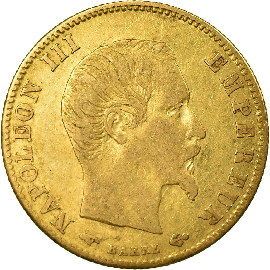 Moneda, Francia, Napoleon III, 5 Francs, 1860, Paris, BC+, Oro, KM 787.1