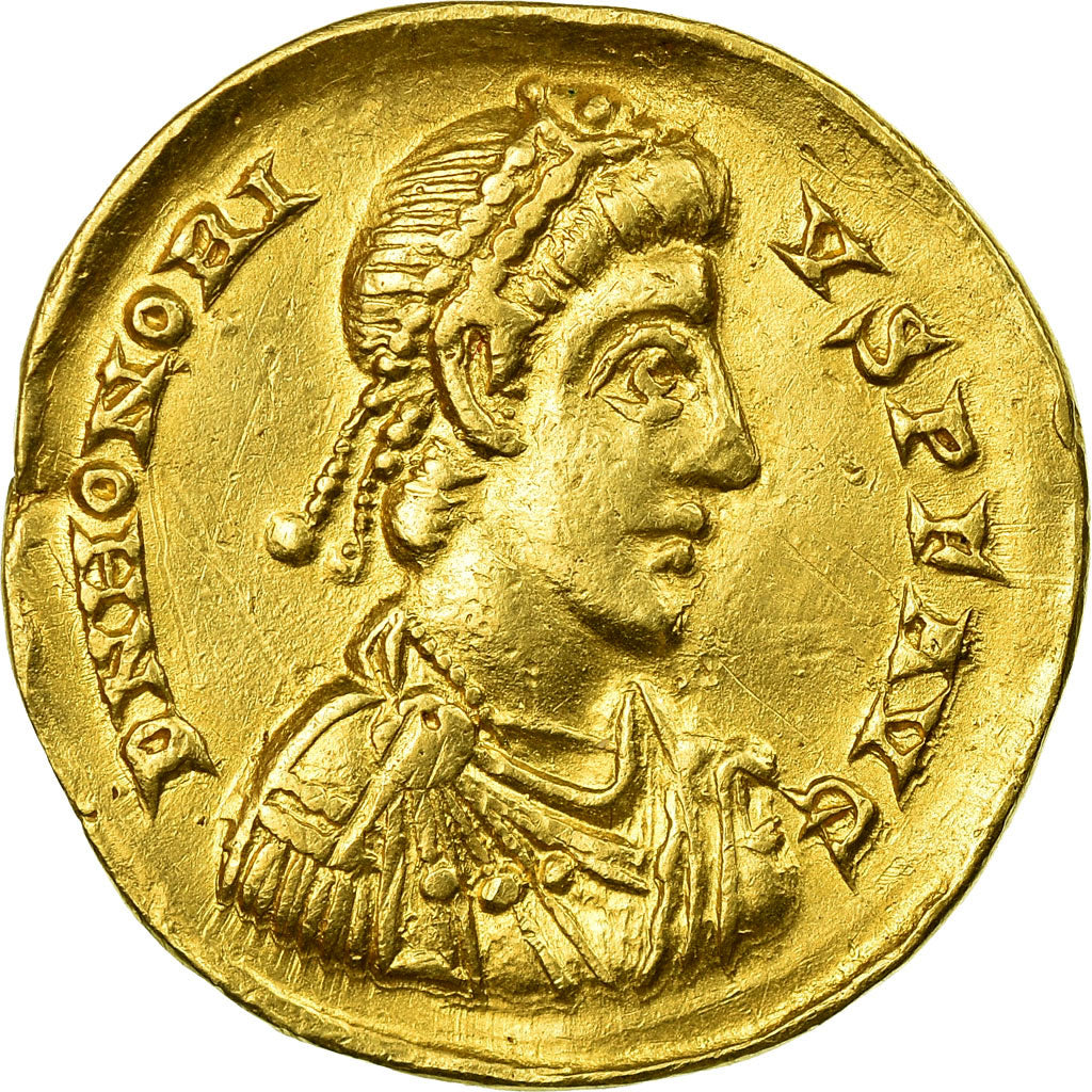 Coin, Honorius, Solidus, 395-402, Milan, AU(50-53), Gold, RIC:1206C