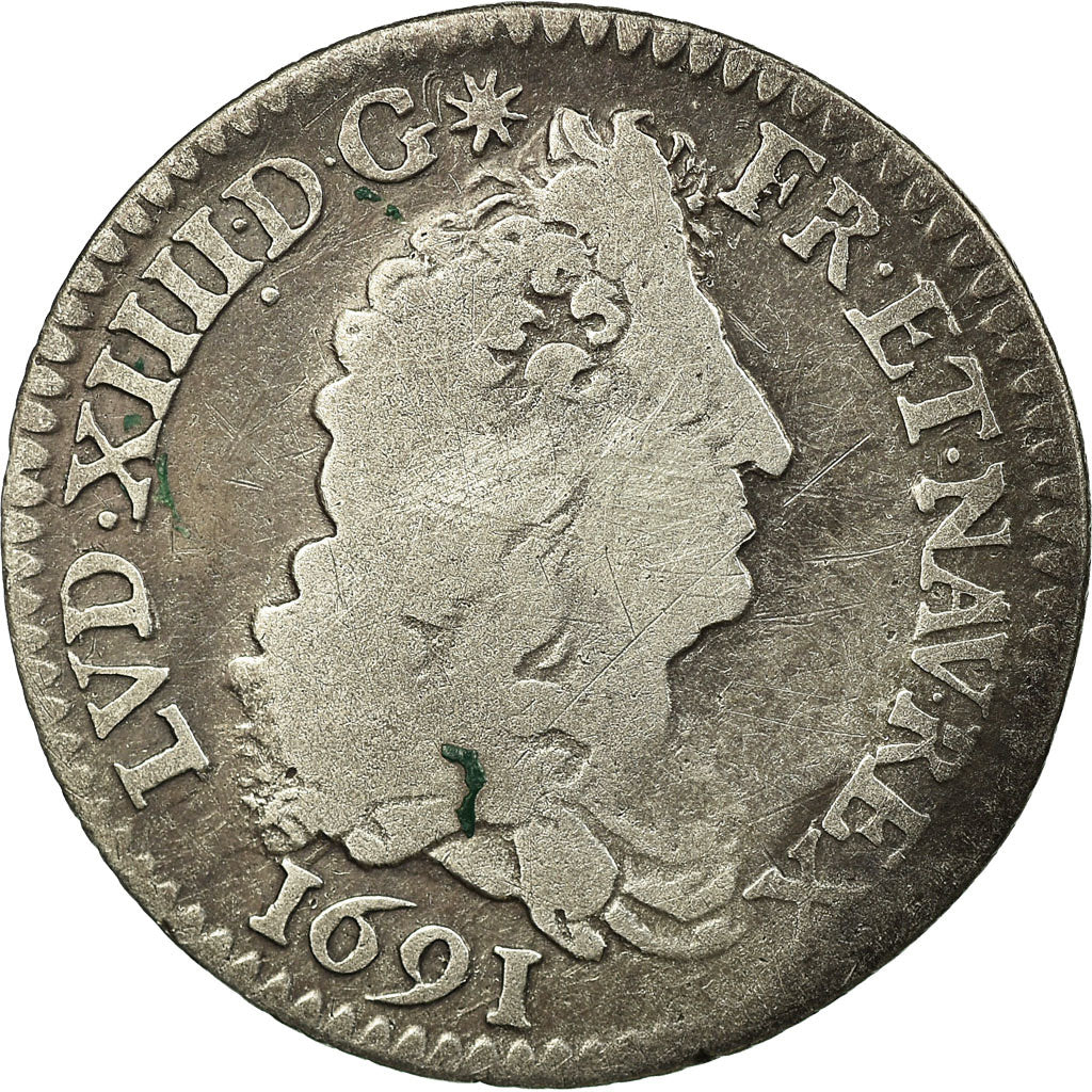 Moneta, Francia, Louis XIV, 1/12 Écu aux 8 L, 1/12 ECU, 10 Sols, 1691, Paris