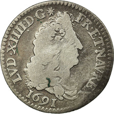 Moneta, Francia, Louis XIV, 1/12 Écu aux 8 L, 1/12 ECU, 10 Sols, 1691, Paris
