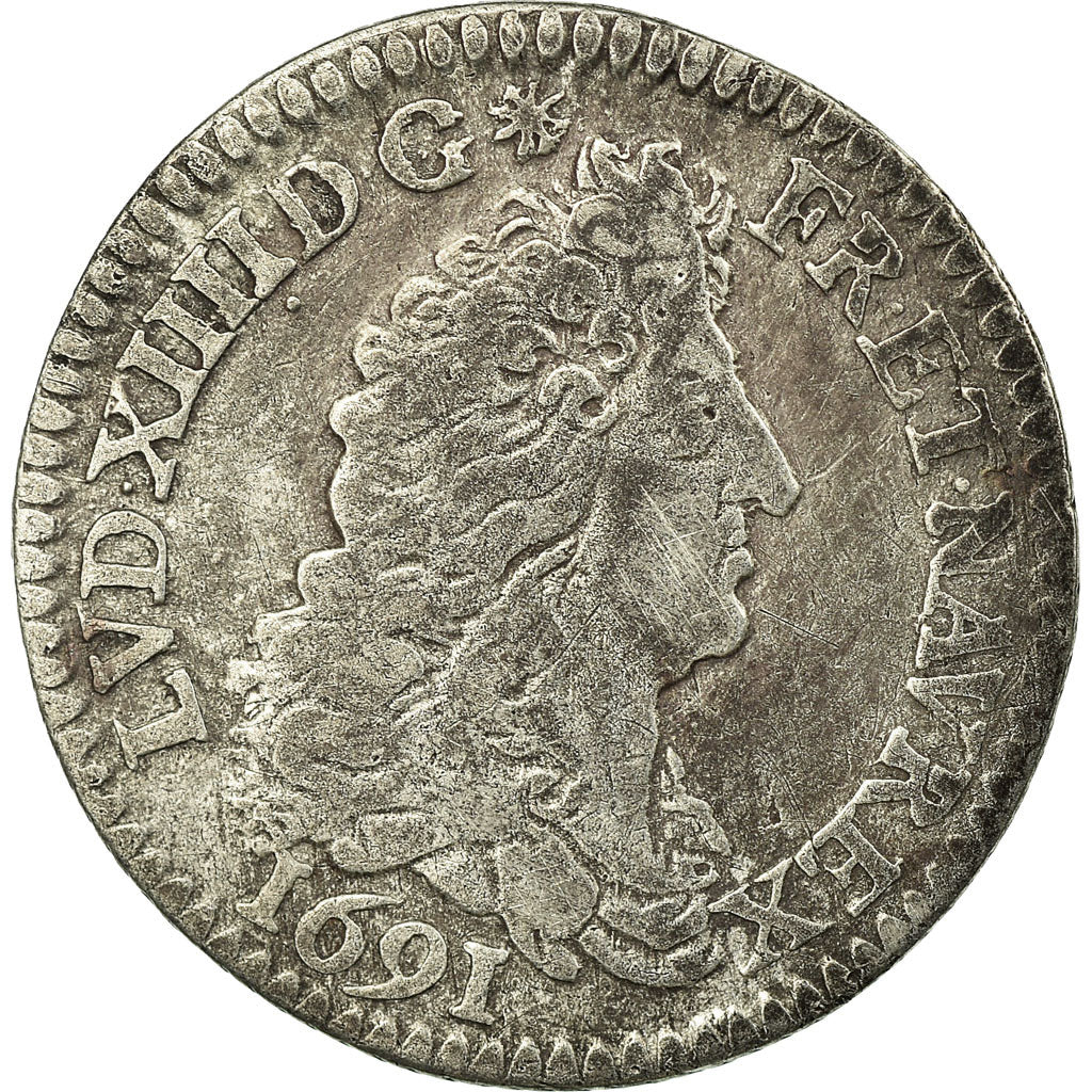 Moneta, Francia, Louis XIV, 1/12 Écu aux 8 L, 1/12 ECU, 10 Sols, 1691, Paris