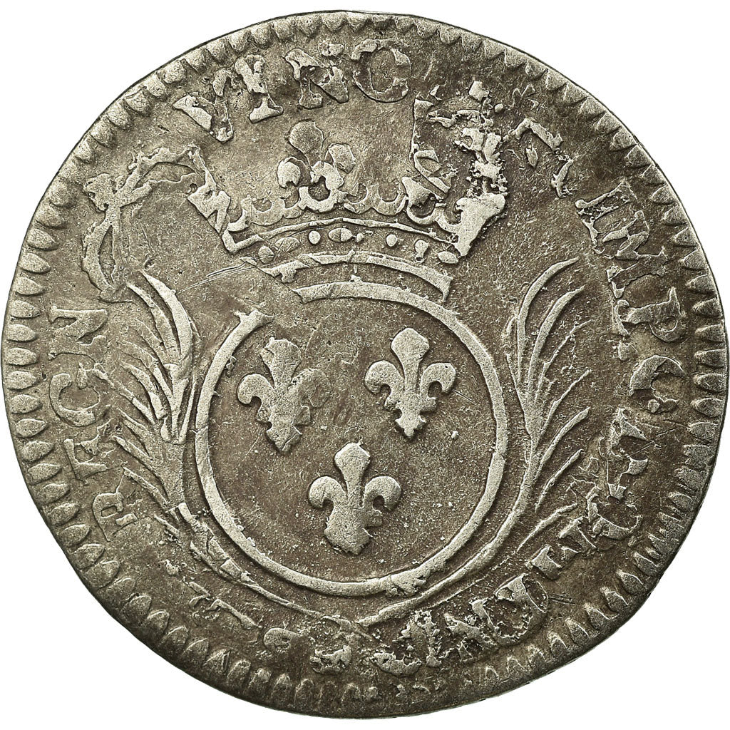 Moeda, França, Louis XIV, 1/12 Écu aux palmes, VF(30-35), Prata, Gadoury:119