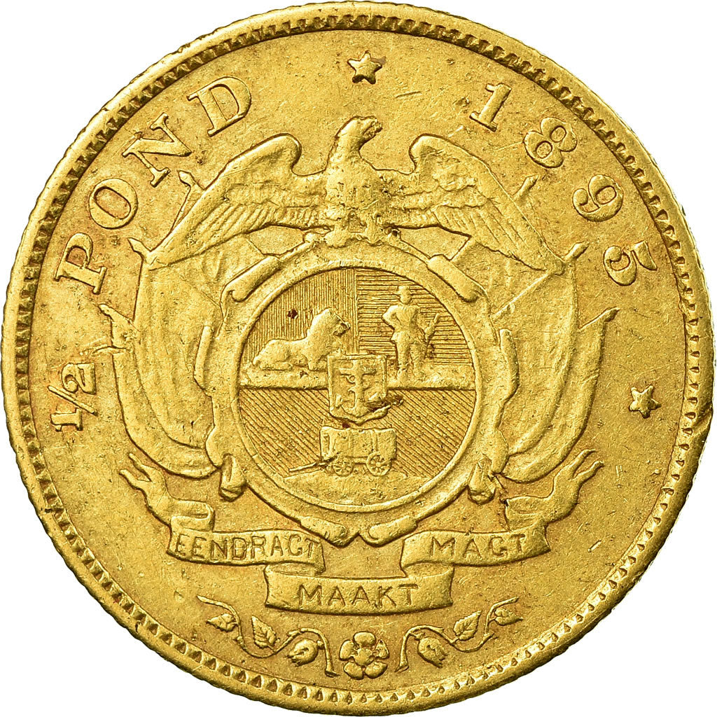 Munten, Zuid Afrika, 1/2 Pond, 1895, Pretoria, FR+, Goud, KM:9.2