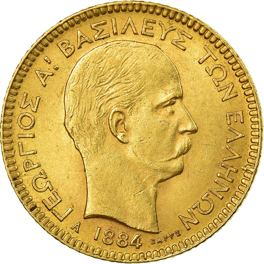 Coin, Greece, George I, 20 Drachmai, 1884, Paris, AU(55-58), Gold, KM:56