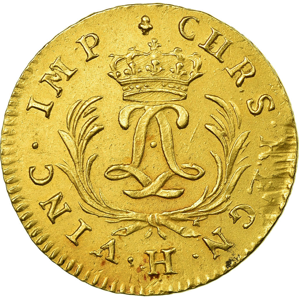 Coin, France, Louis XV, Louis d'or Mirliton, grandes palmes, 1724, La Rochelle
