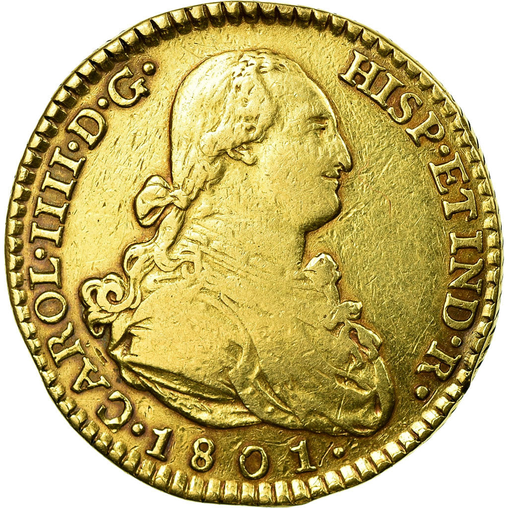 Coin, Spain, Charles IV, 2 Escudos, 1801, Madrid, EF(40-45), Gold, KM:435.1