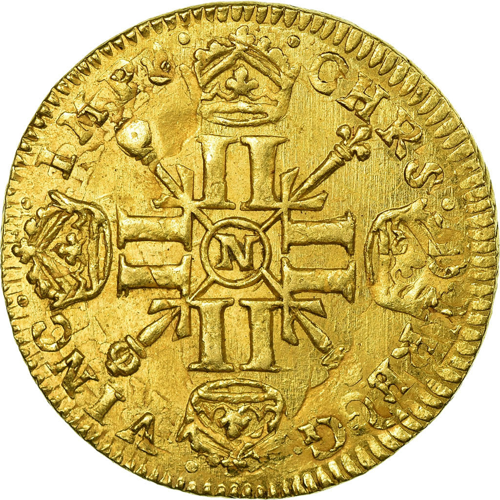 Monnaie, France, Louis XIV, Louis d'or aux 8 L et aux insignes, 1702,Montpellier